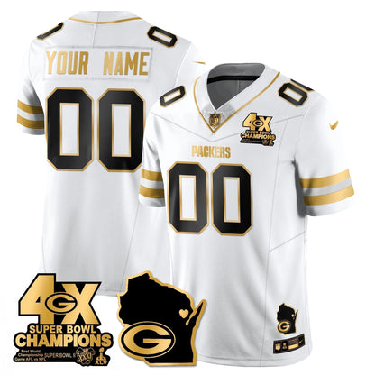 GB 4-Time Champions Patch Vapor Limited Gold Custom Jersey - Stitched