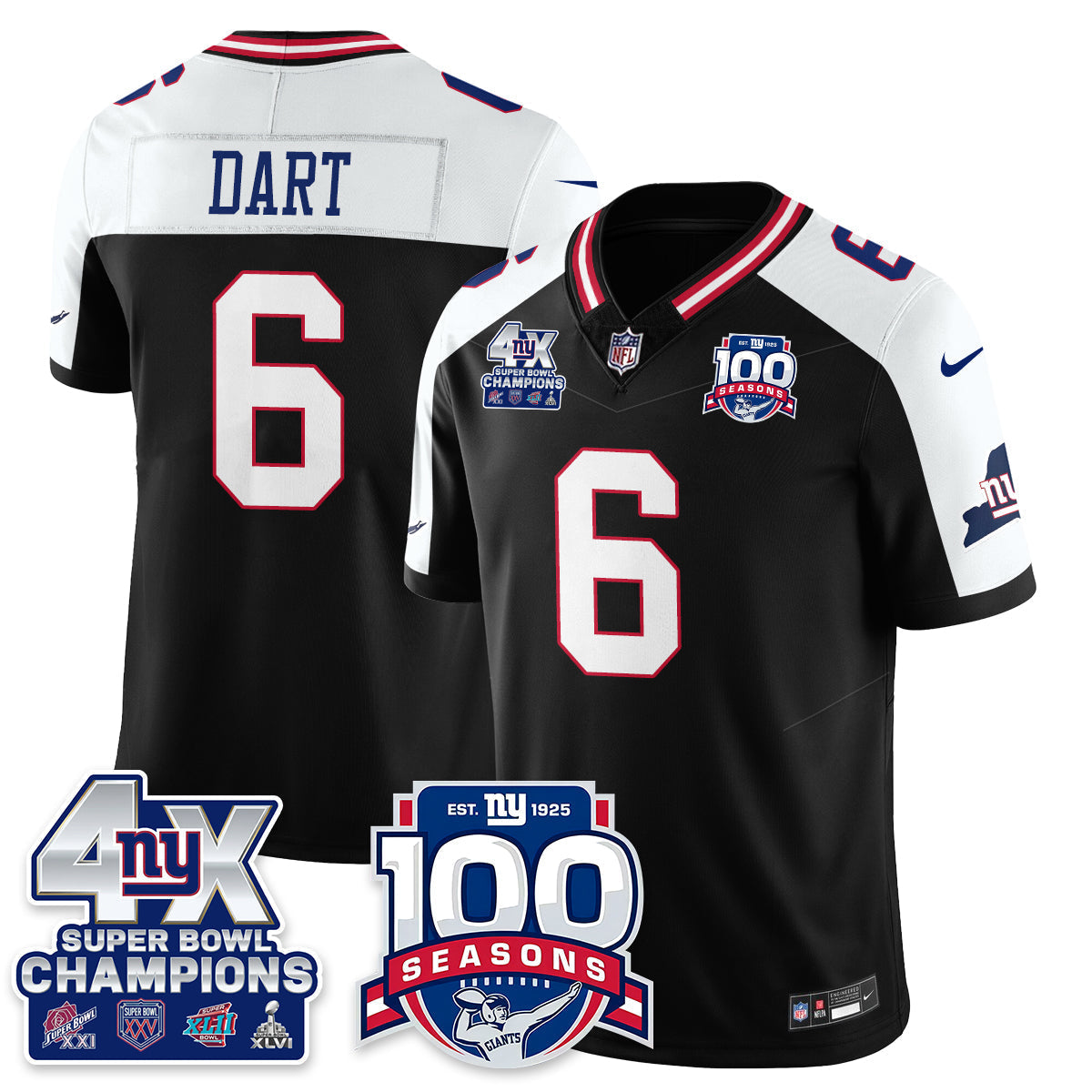 NYG 4-Time Champions Vapor Limited Jersey- 100th Season - Stitched