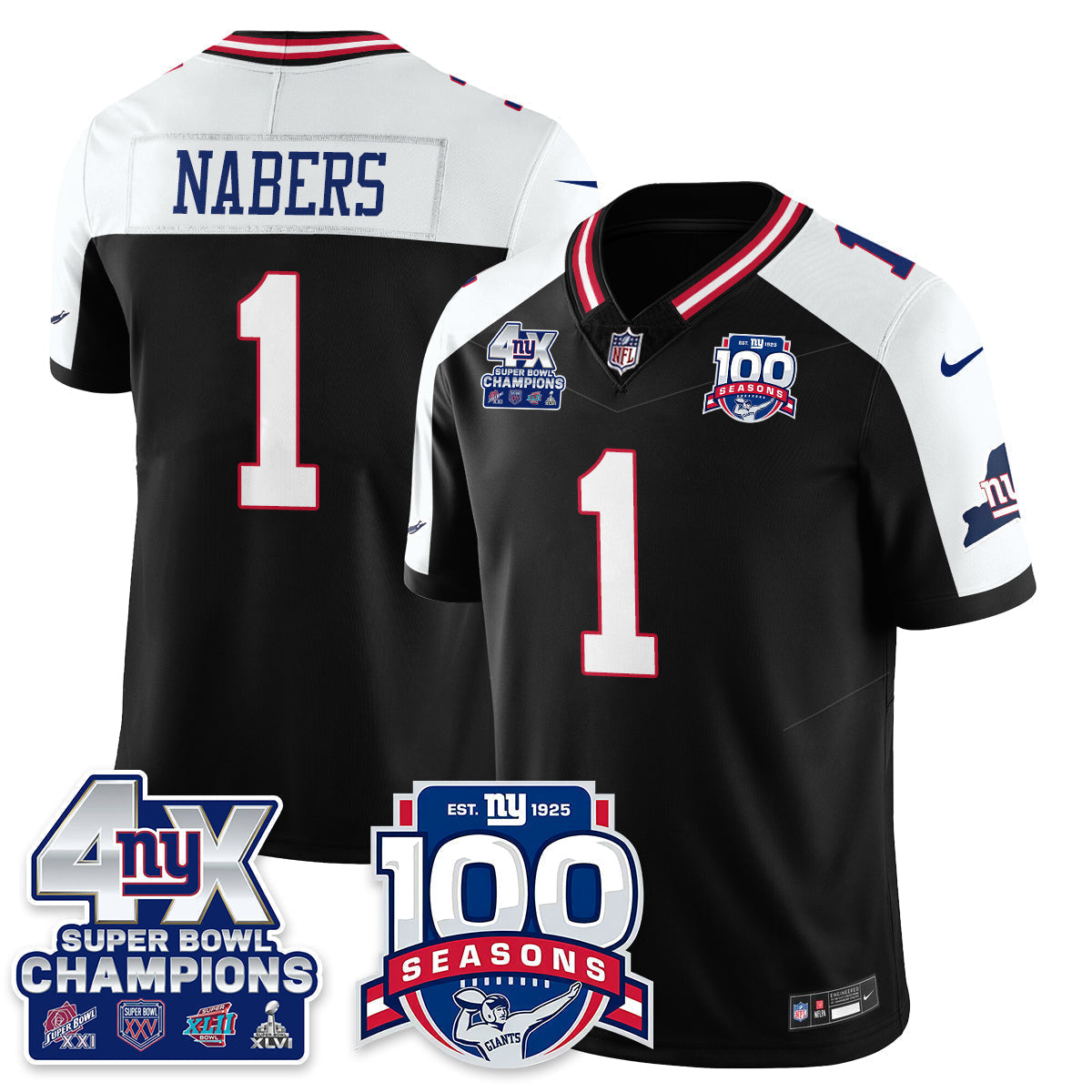 NYG 4-Time Champions Vapor Limited Jersey- 100th Season - Stitched