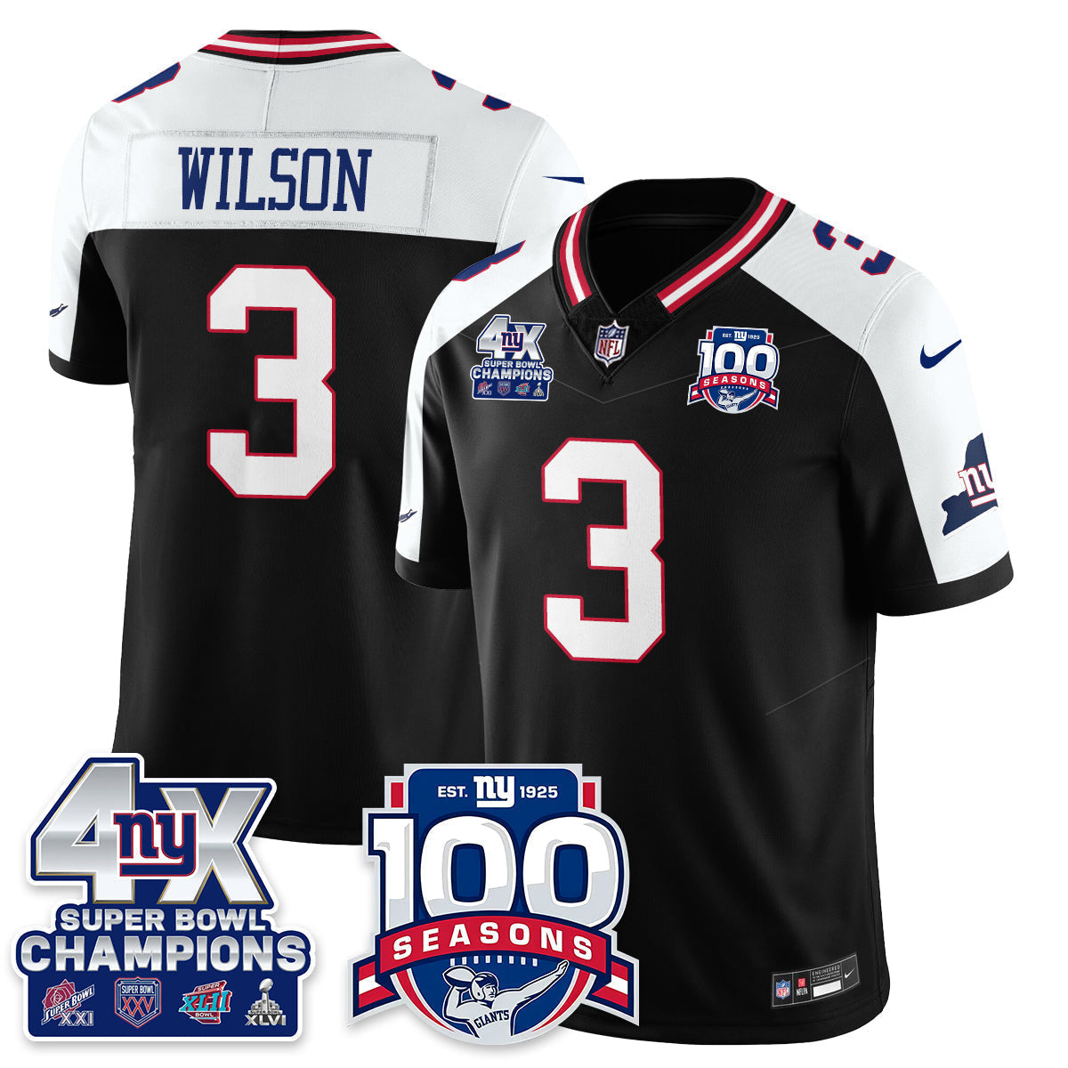 NYG 4-Time Champions Vapor Limited Jersey- 100th Season - Stitched