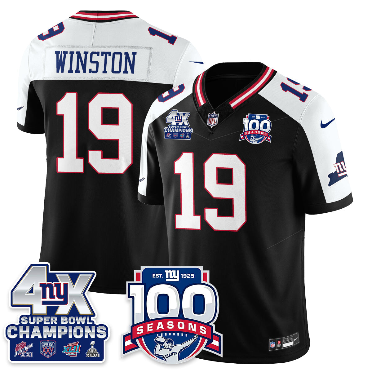 NYG 4-Time Champions Vapor Limited Jersey- 100th Season - Stitched