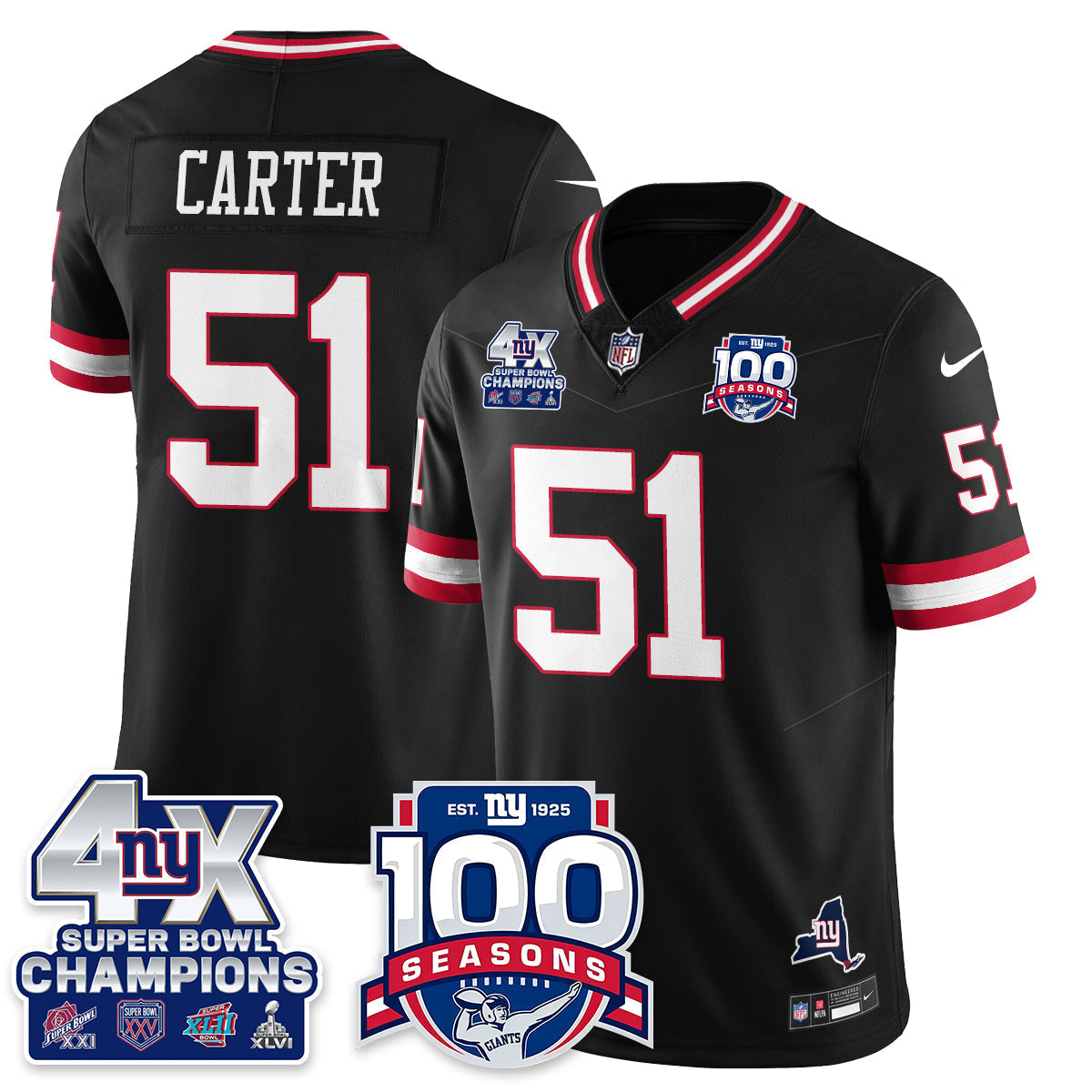 NYG 4-Time Champions Vapor Limited Jersey- 100th Season - Stitched
