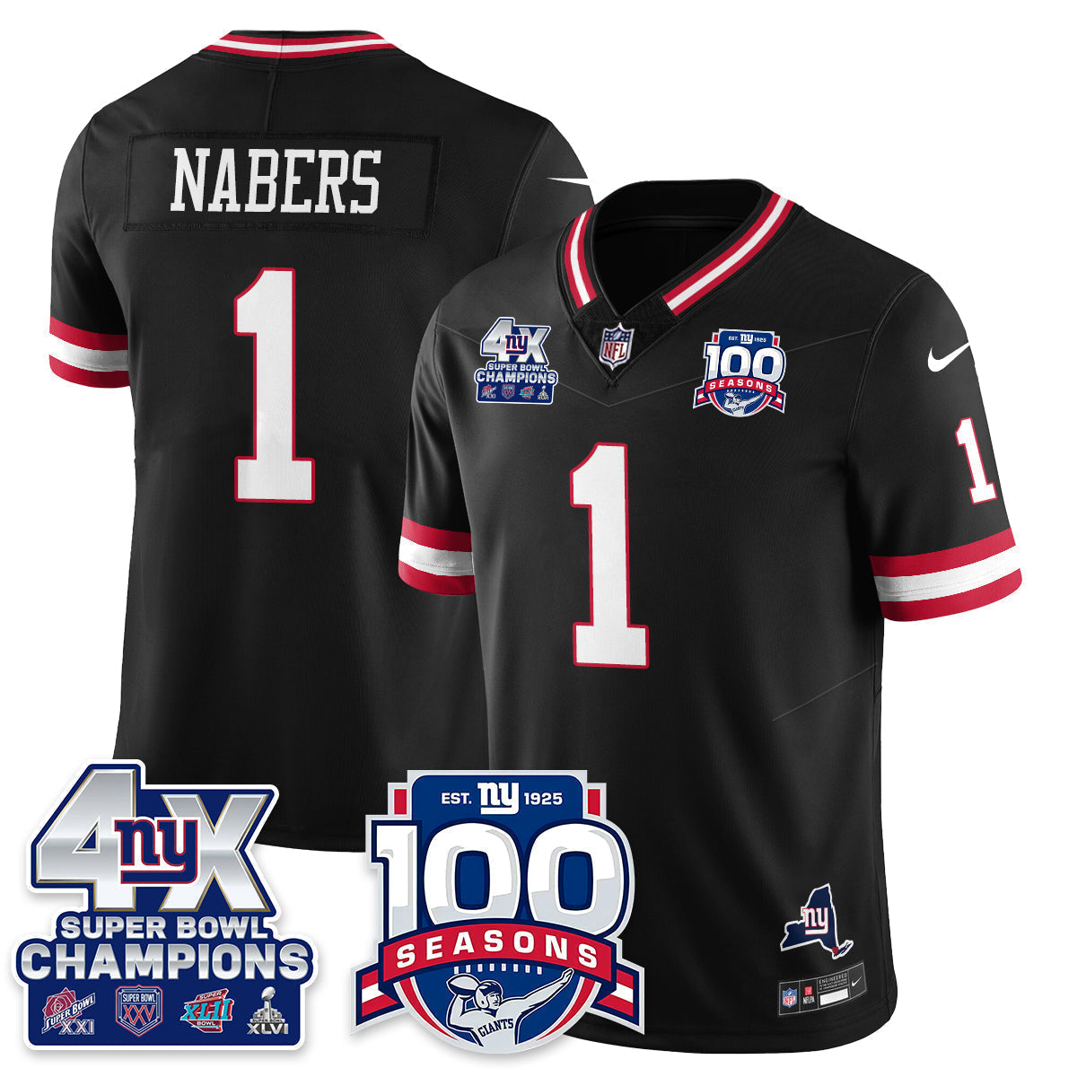 NYG 4-Time Champions Vapor Limited Jersey- 100th Season - Stitched