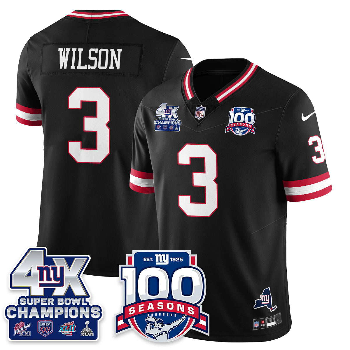 NYG 4-Time Champions Vapor Limited Jersey- 100th Season - Stitched