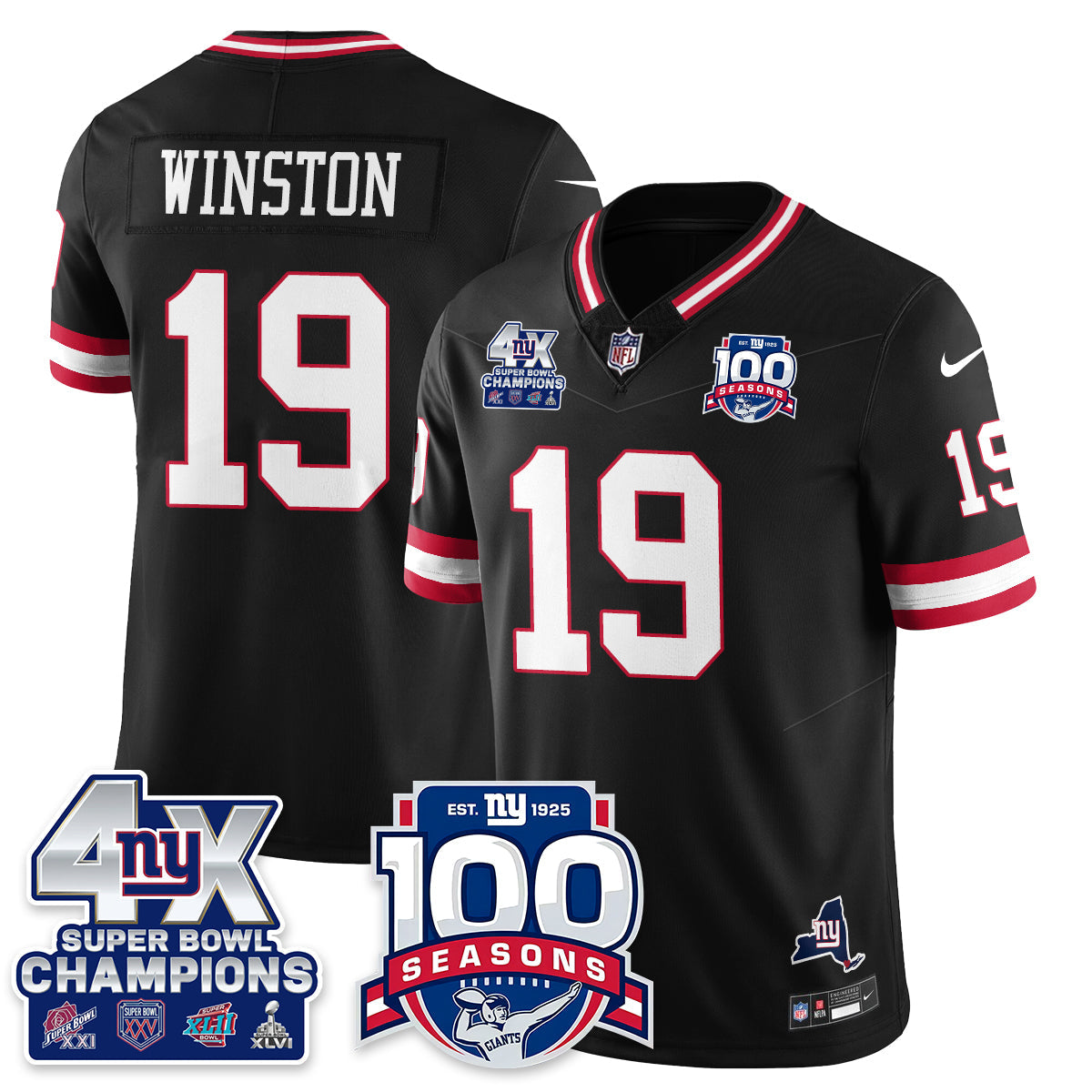 NYG 4-Time Champions Vapor Limited Jersey- 100th Season - Stitched