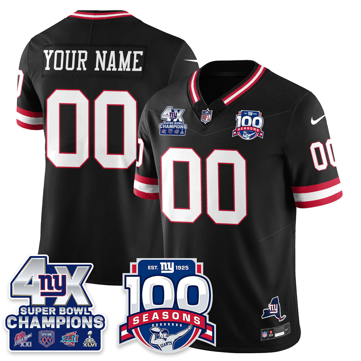 NYG 4-Time Champions Vapor Limited Jersey- 100th Season - Stitched