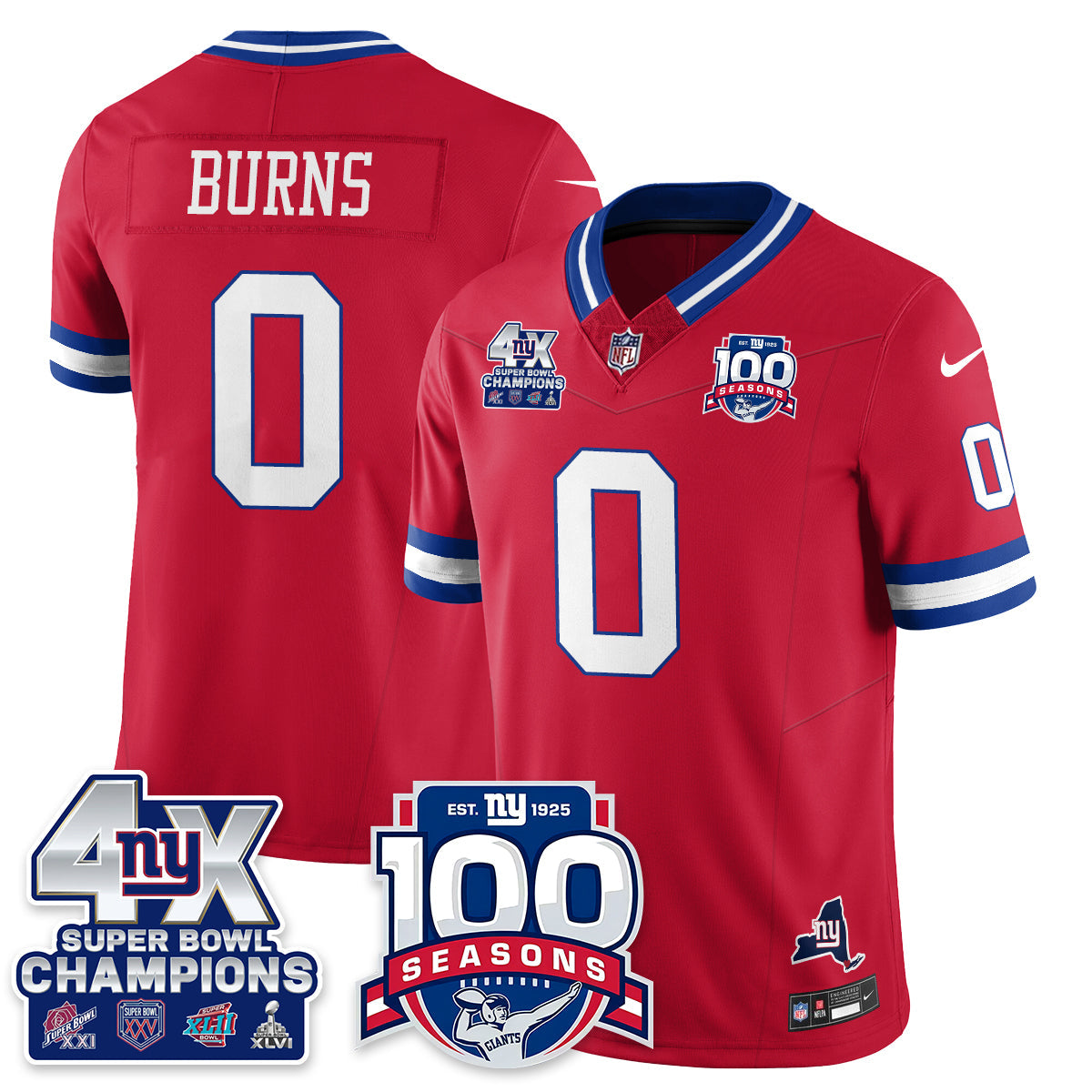 NYG 4-Time Champions Vapor Limited Jersey- 100th Season - Stitched
