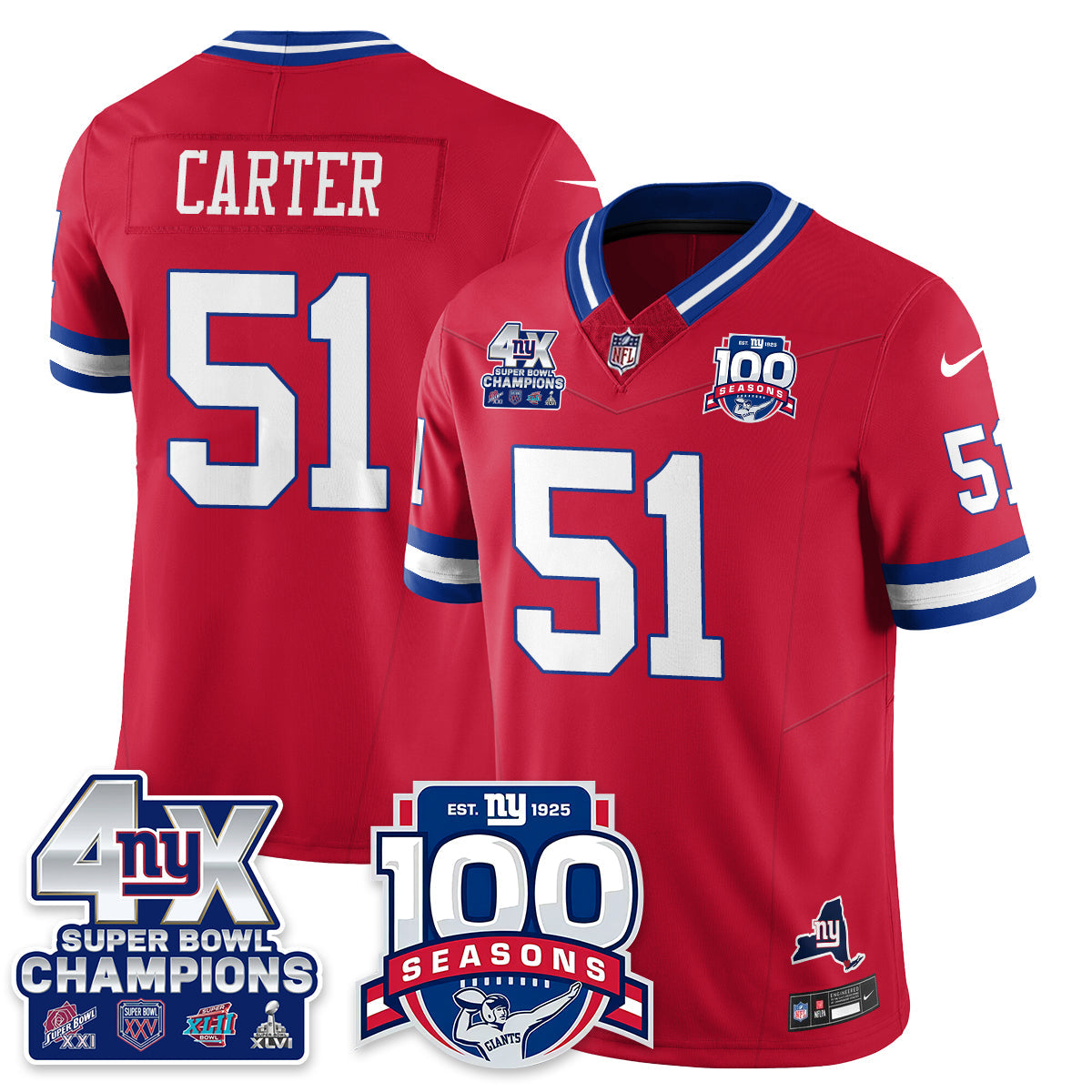 NYG 4-Time Champions Vapor Limited Jersey- 100th Season - Stitched
