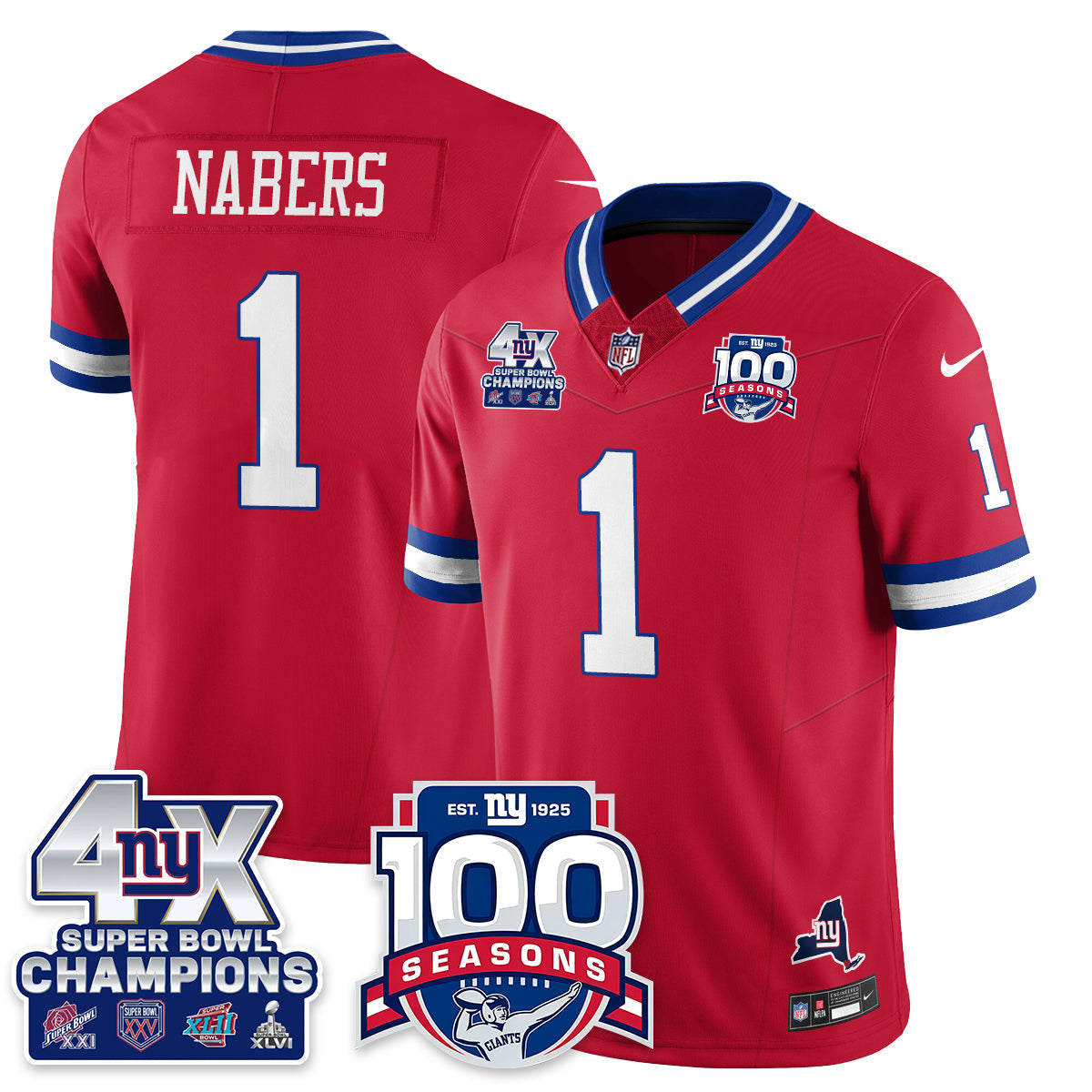 NYG 4-Time Champions Vapor Limited Jersey- 100th Season - Stitched