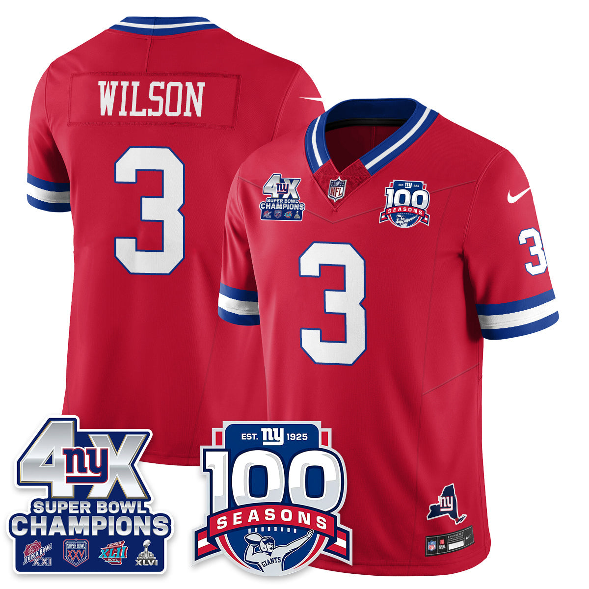 NYG 4-Time Champions Vapor Limited Jersey- 100th Season - Stitched