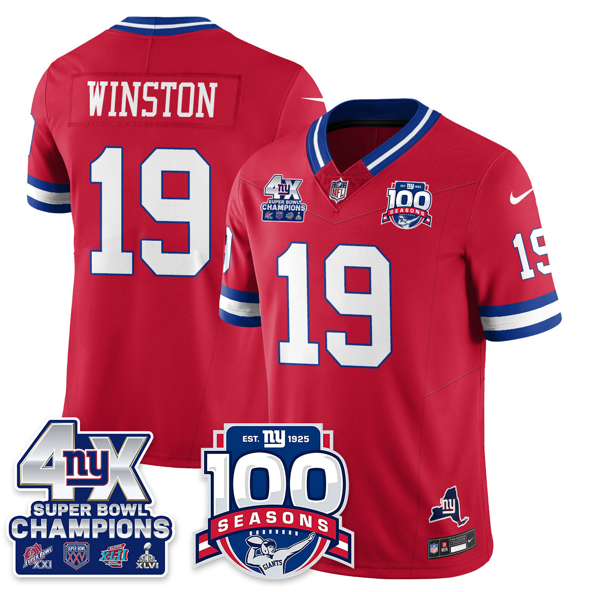 NYG 4-Time Champions Vapor Limited Jersey- 100th Season - Stitched