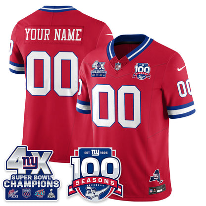 NYG 4-Time Champions Vapor Limited Custom Jersey- 100th Season - Stitched