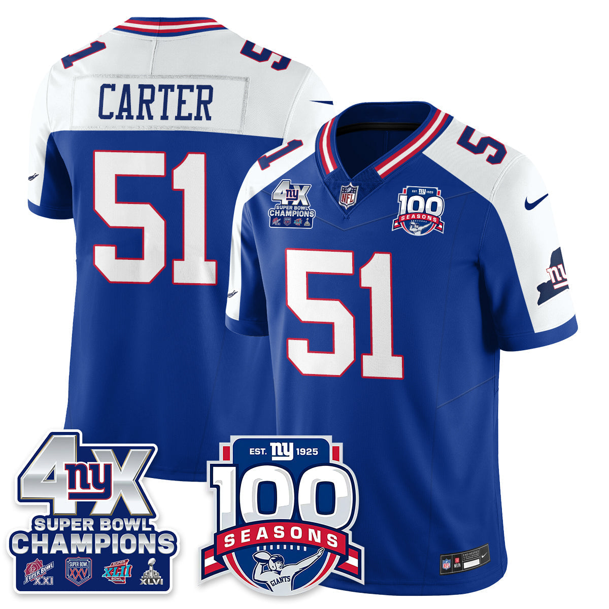 NYG 4-Time Champions Vapor Limited Jersey- 100th Season - Stitched