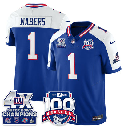 NYG 4-Time Champions Vapor Limited Jersey- 100th Season - Stitched