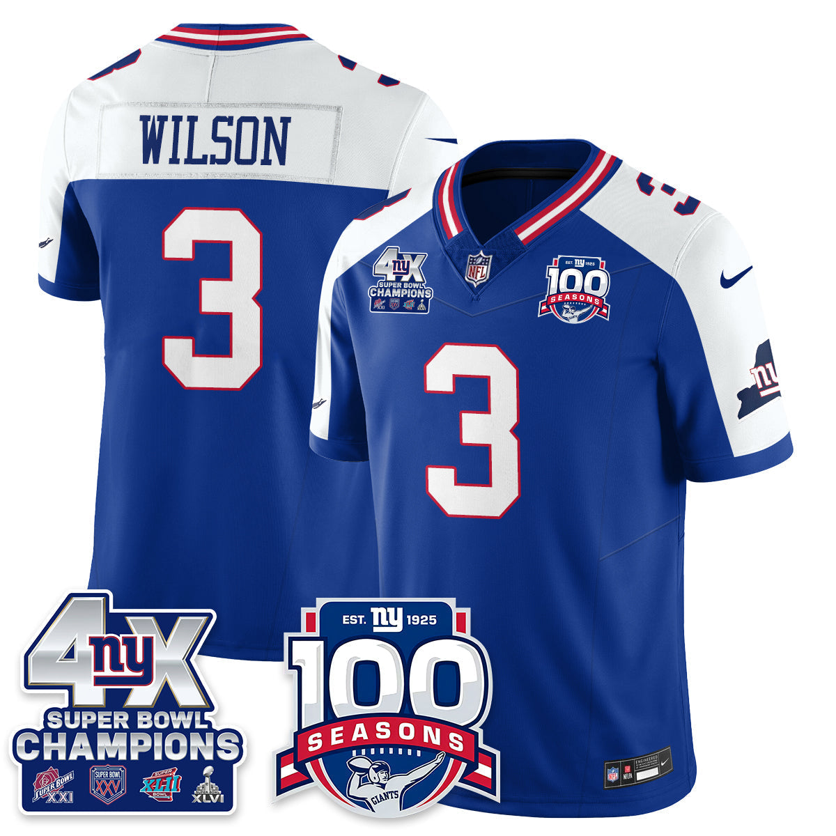 NYG 4-Time Champions Vapor Limited Jersey- 100th Season - Stitched