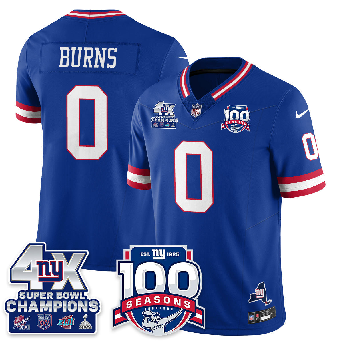 NYG 4-Time Champions Vapor Limited Jersey- 100th Season - Stitched