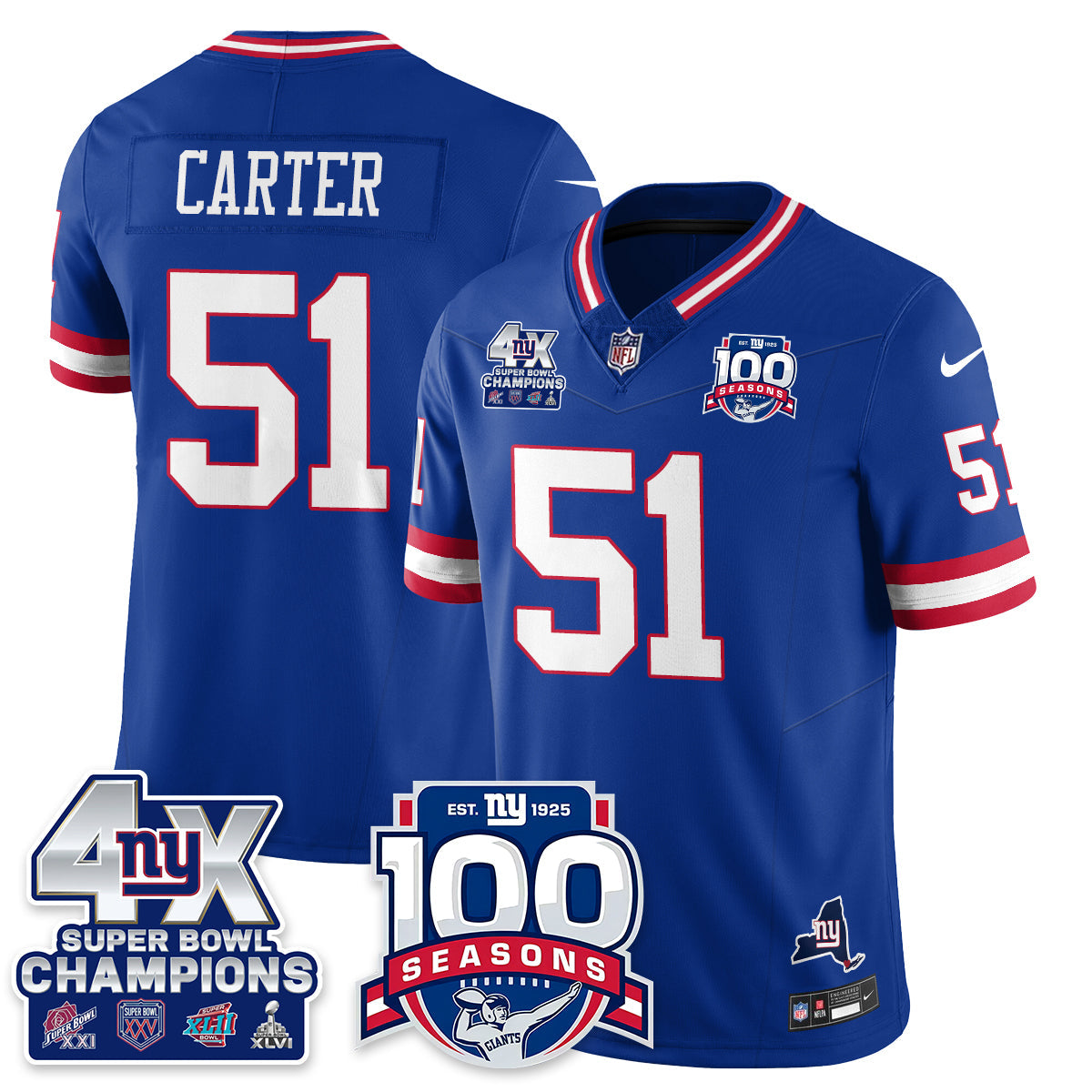 NYG 4-Time Champions Vapor Limited Jersey- 100th Season - Stitched