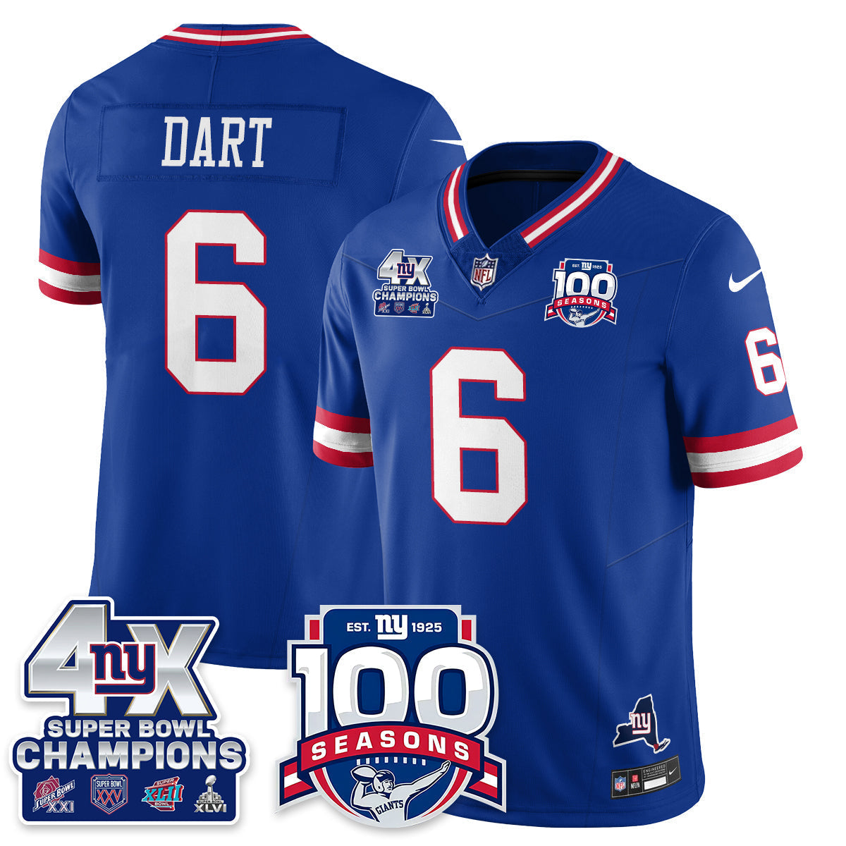 NYG 4-Time Champions Vapor Limited Jersey- 100th Season - Stitched