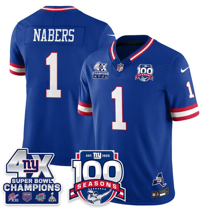 NYG 4-Time Champions Vapor Limited Jersey- 100th Season - Stitched