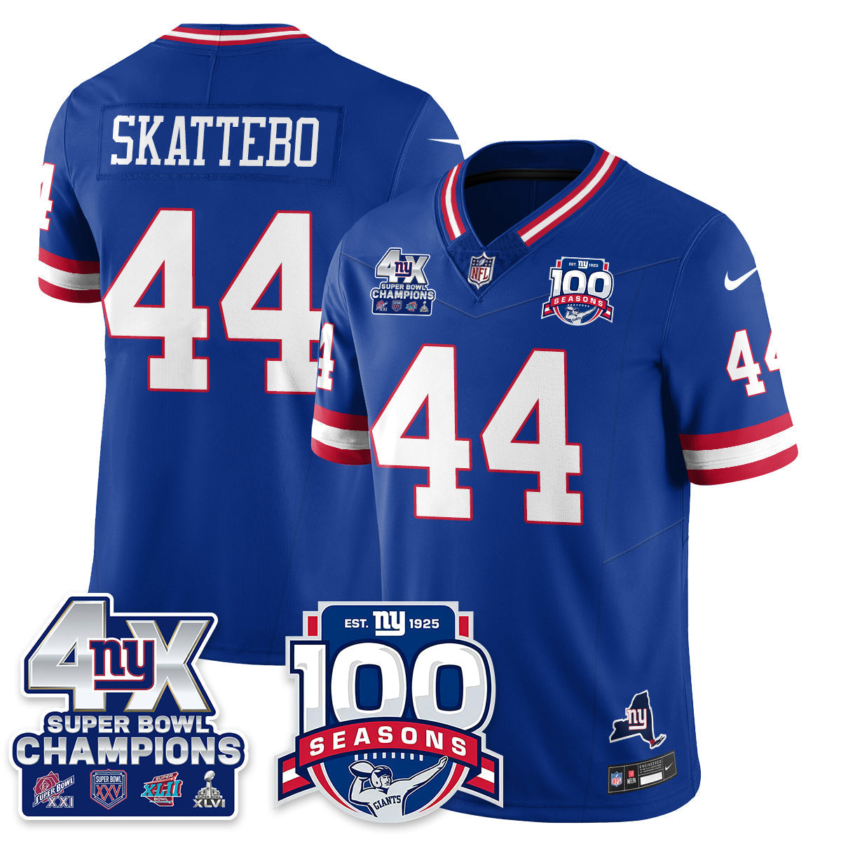 NYG 4-Time Champions Vapor Limited Jersey- 100th Season - Stitched
