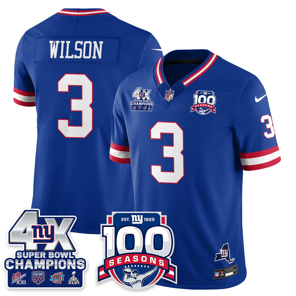 NYG 4-Time Champions Vapor Limited Jersey- 100th Season - Stitched