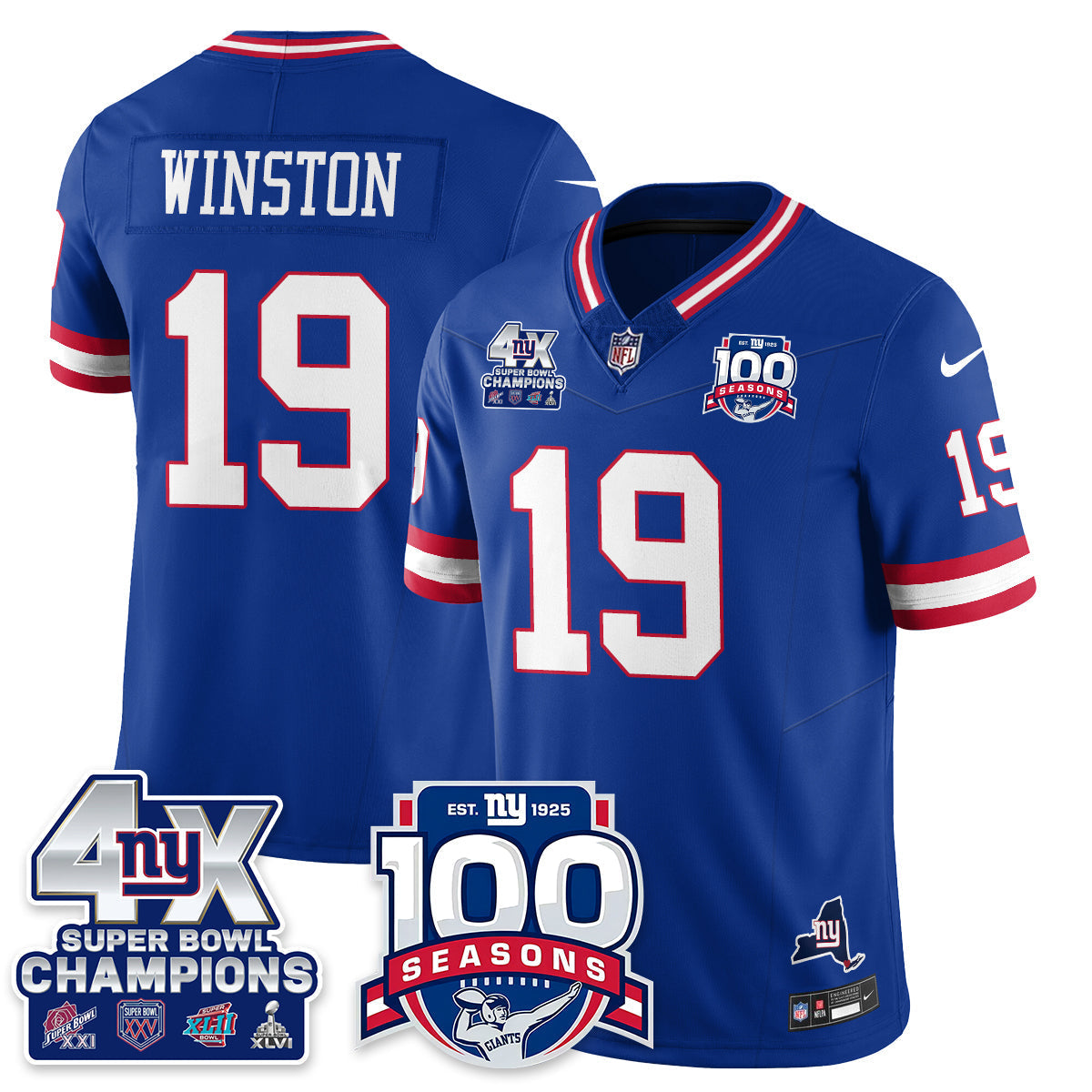 NYG 4-Time Champions Vapor Limited Jersey- 100th Season - Stitched