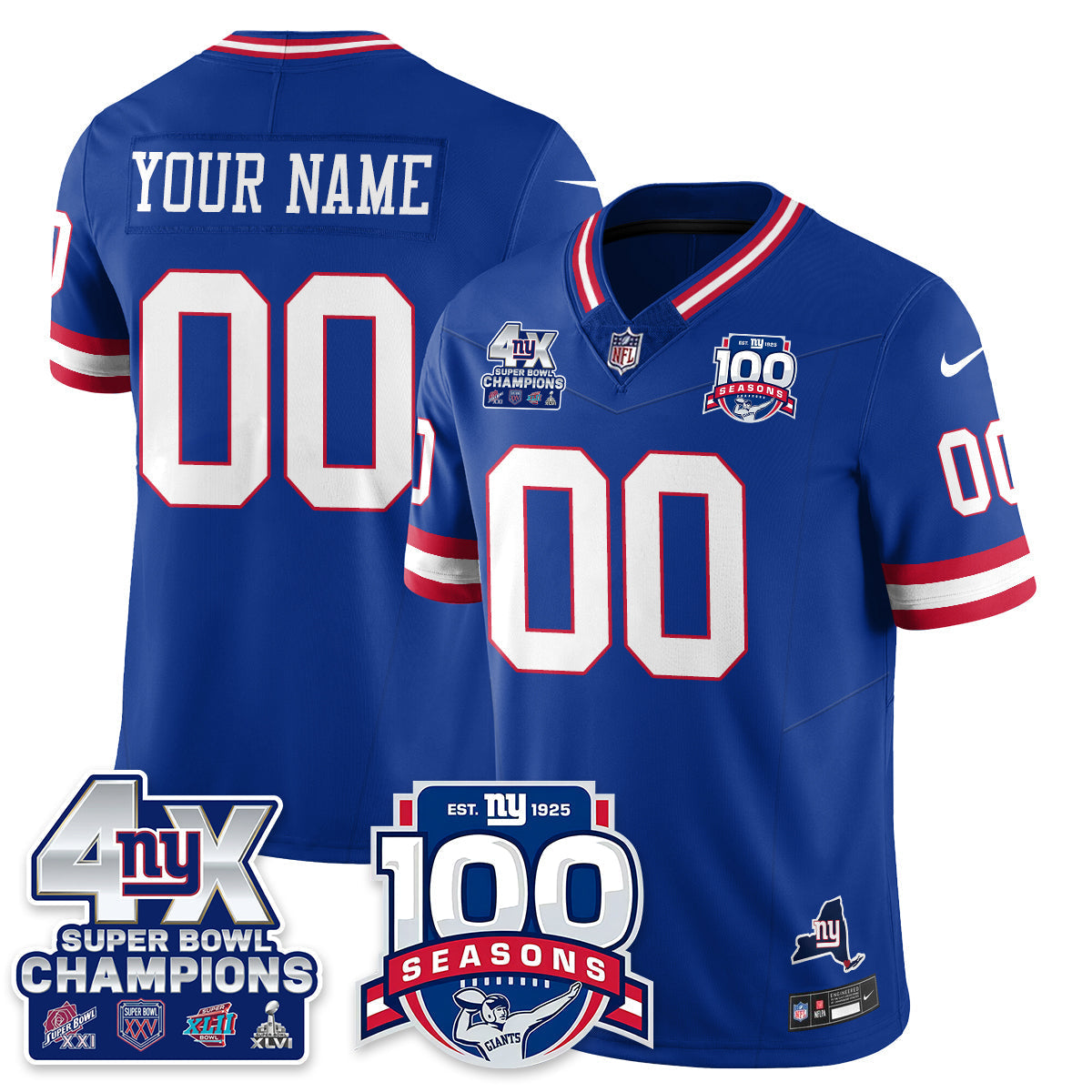NYG 4-Time Champions Vapor Limited Jersey- 100th Season - Stitched