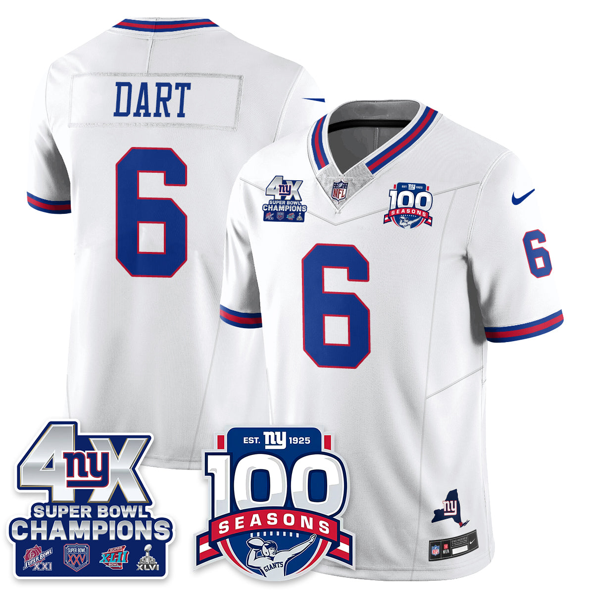 NYG 4-Time Champions Vapor Limited Jersey- 100th Season - Stitched