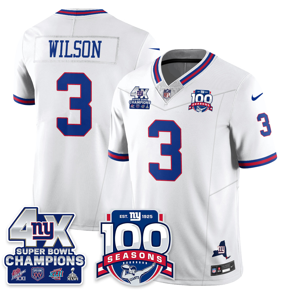 NYG 4-Time Champions Vapor Limited Jersey- 100th Season - Stitched