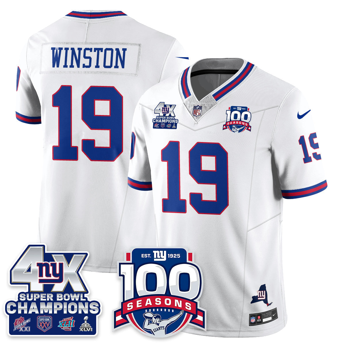 NYG 4-Time Champions Vapor Limited Jersey- 100th Season - Stitched