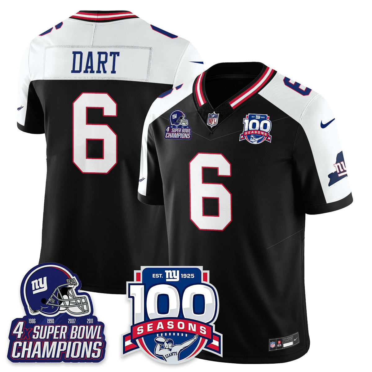 NYG 4-Time Champions Vapor Limited Jersey- 100th Season - Stitched