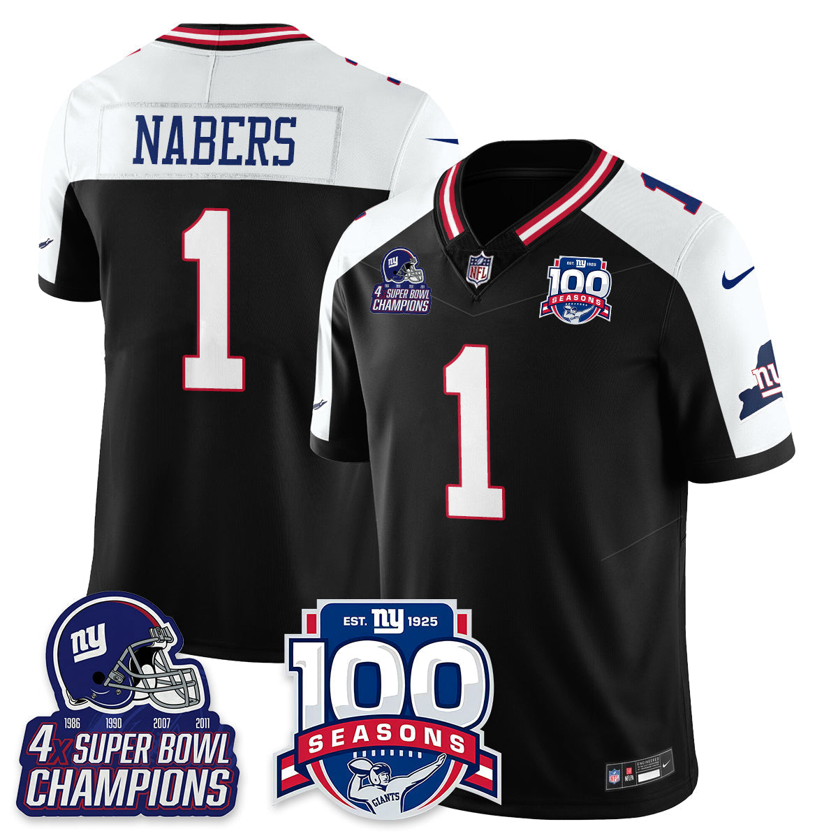 NYG 4-Time Champions Vapor Limited Jersey- 100th Season - Stitched