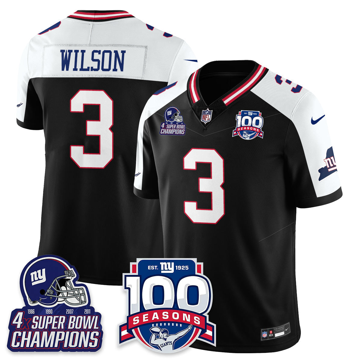 NYG 4-Time Champions Vapor Limited Jersey- 100th Season - Stitched
