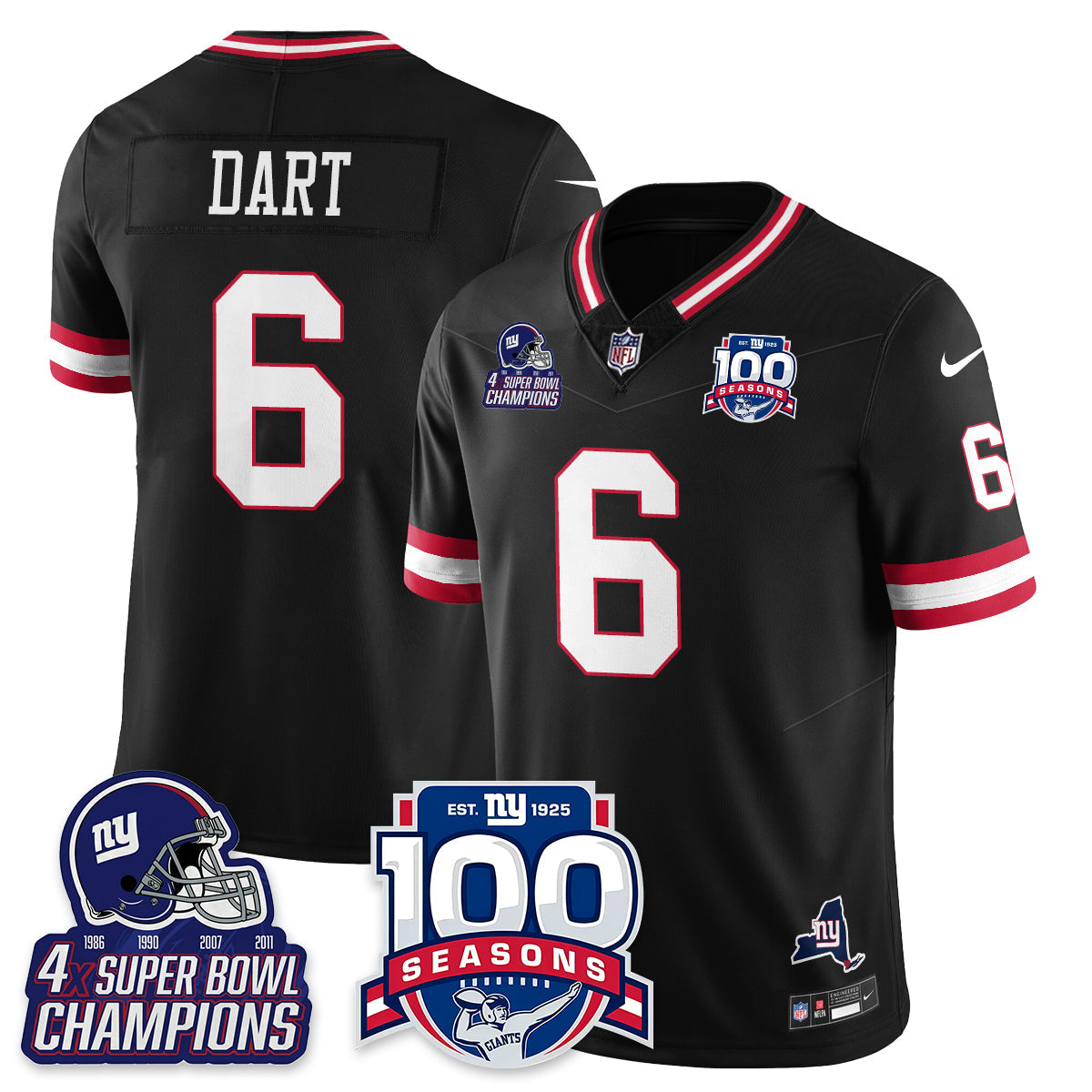 NYG 4-Time Champions Vapor Limited Jersey- 100th Season - Stitched