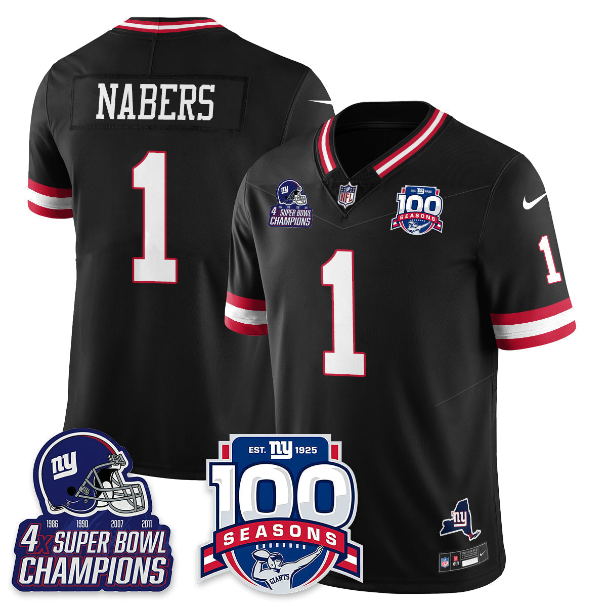 NYG 4-Time Champions Vapor Limited Jersey- 100th Season - Stitched