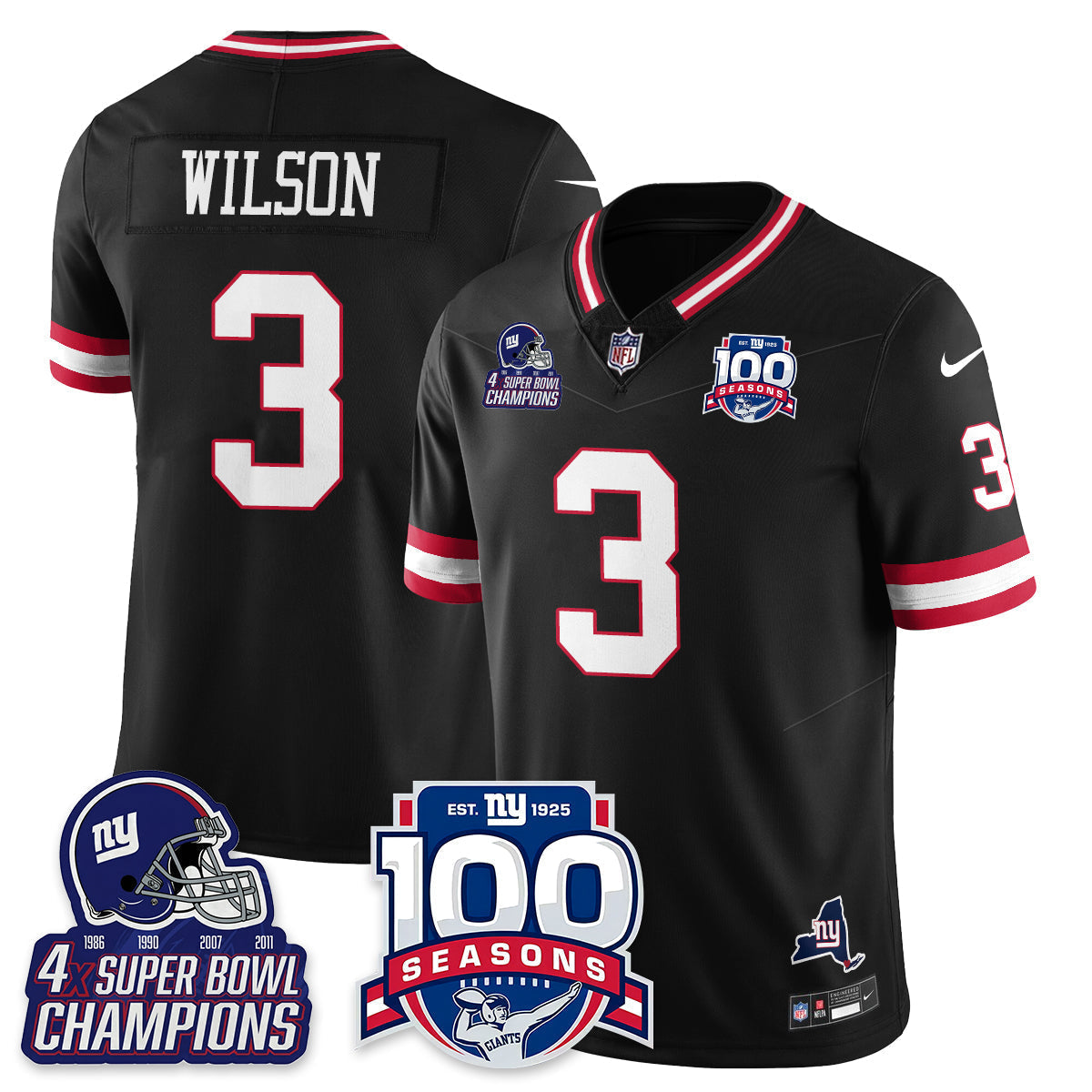 NYG 4-Time Champions Vapor Limited Jersey- 100th Season - Stitched