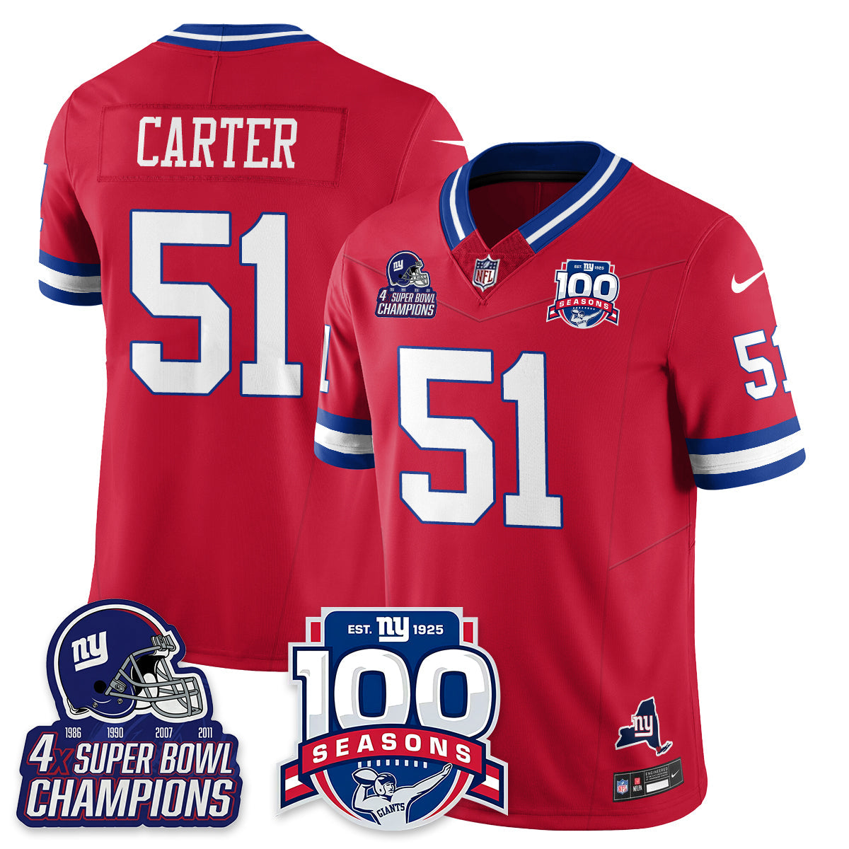 NYG 4-Time Champions Vapor Limited Jersey- 100th Season - Stitched