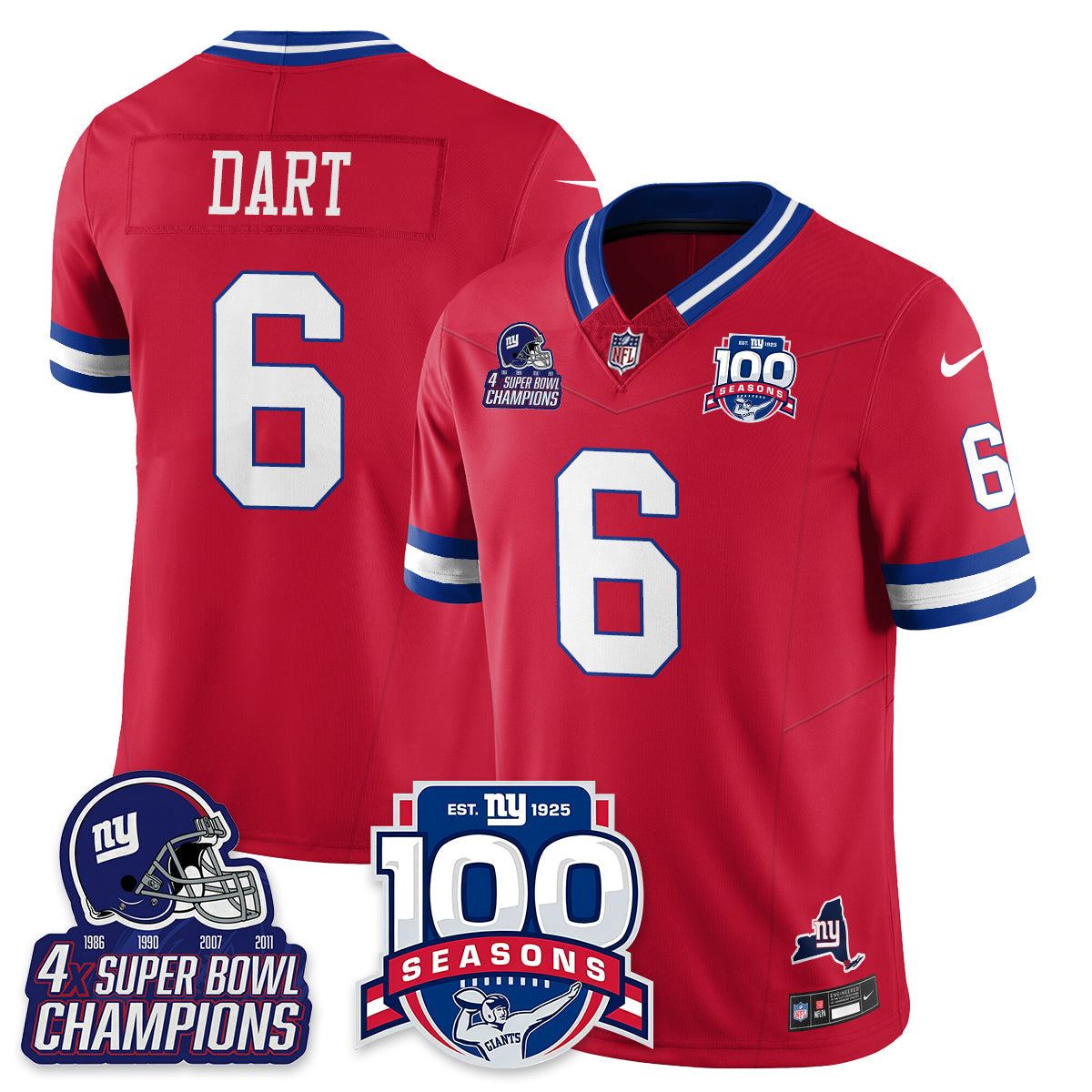 NYG 4-Time Champions Vapor Limited Jersey- 100th Season - Stitched