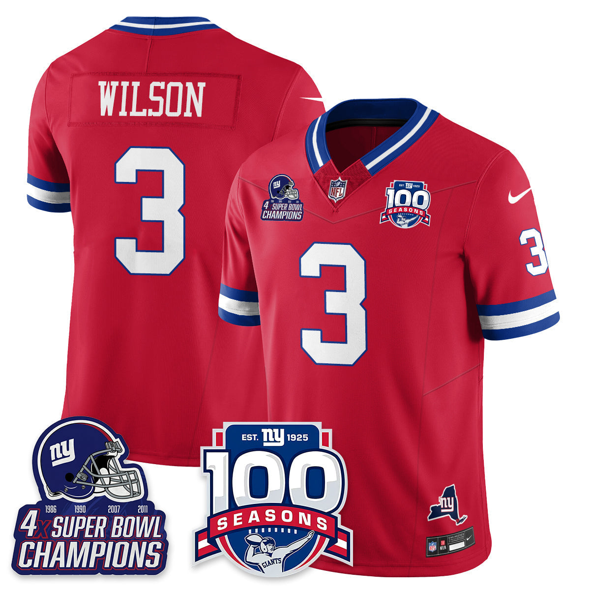 NYG 4-Time Champions Vapor Limited Jersey- 100th Season - Stitched