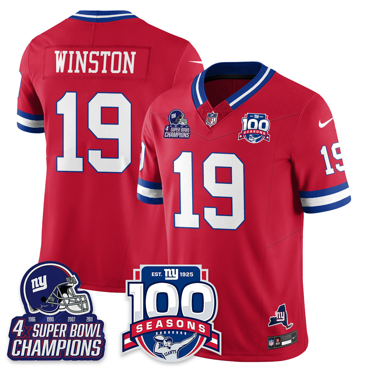 NYG 4-Time Champions Vapor Limited Jersey- 100th Season - Stitched