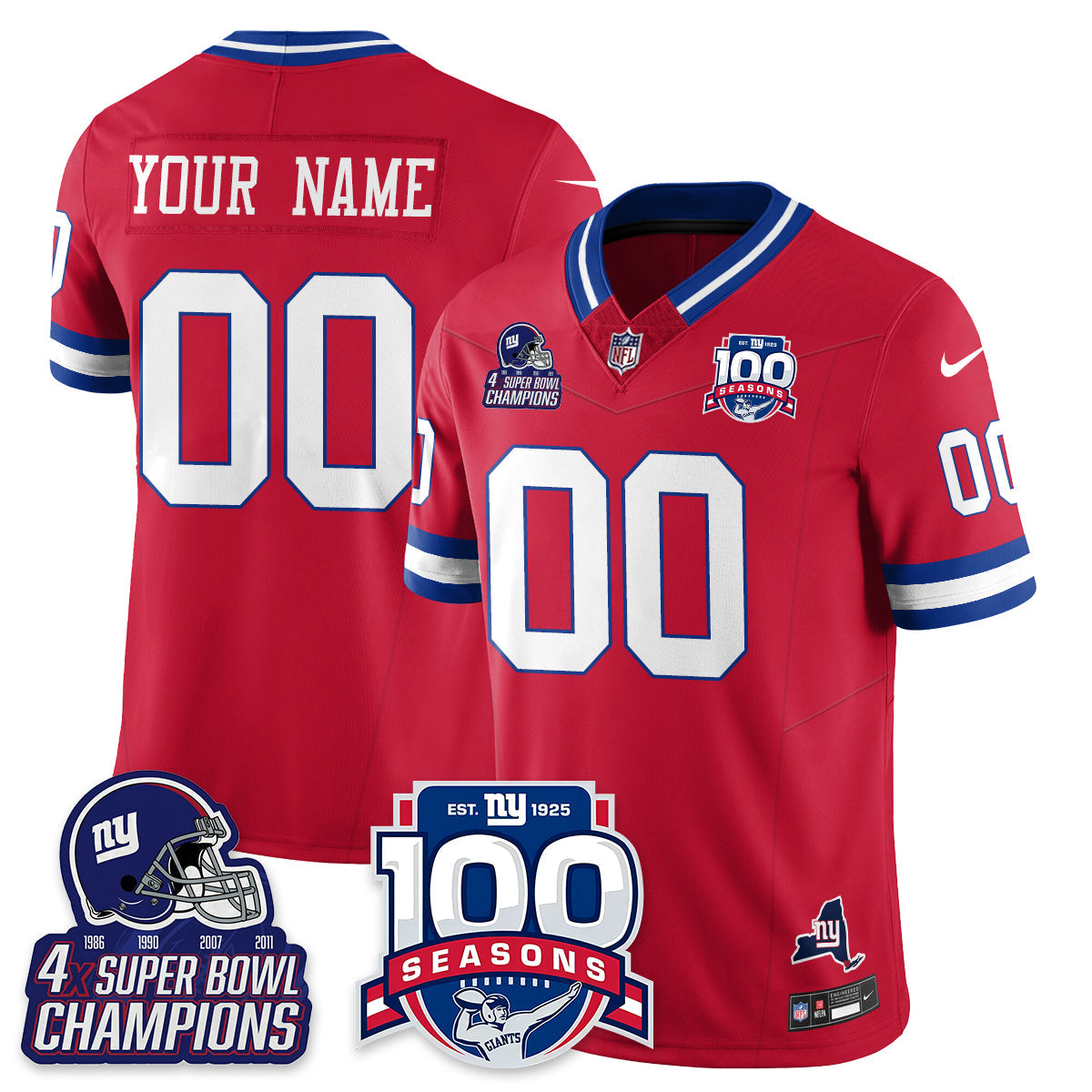 NYG 4-Time Champions Vapor Limited Custom Jersey- 100th Season - Stitched