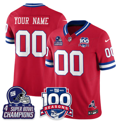NYG 4-Time Champions Vapor Limited Custom Jersey- 100th Season - Stitched