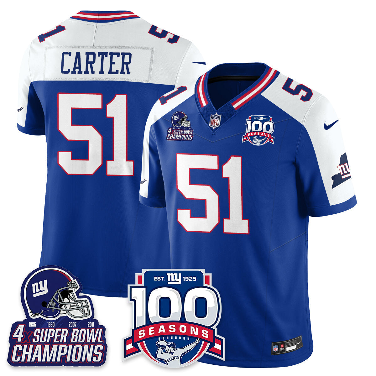 NYG 4-Time Champions Vapor Limited Jersey- 100th Season - Stitched