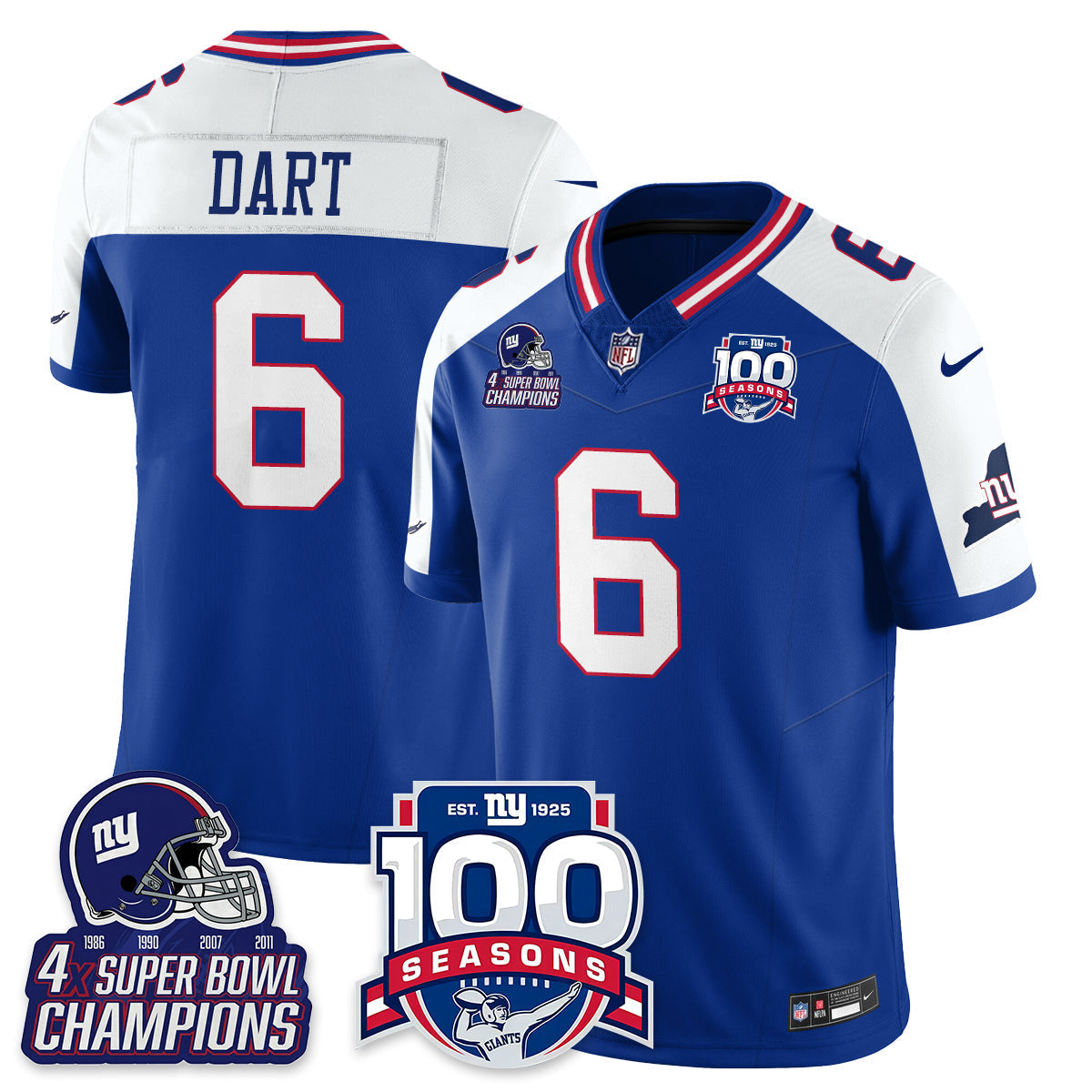 NYG 4-Time Champions Vapor Limited Jersey- 100th Season - Stitched