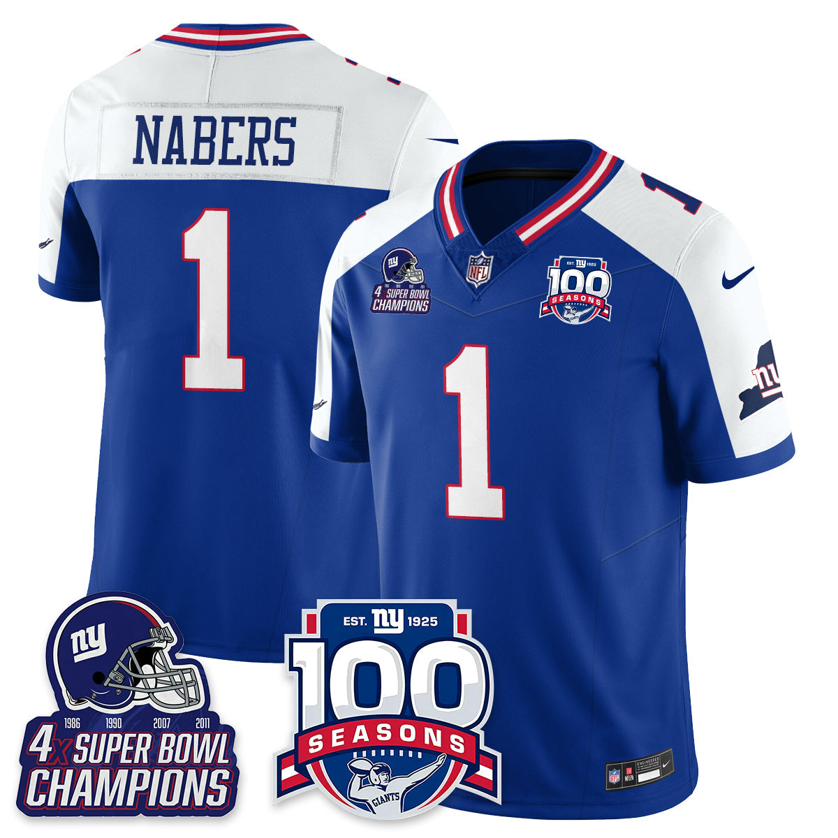 NYG 4-Time Champions Vapor Limited Jersey- 100th Season - Stitched