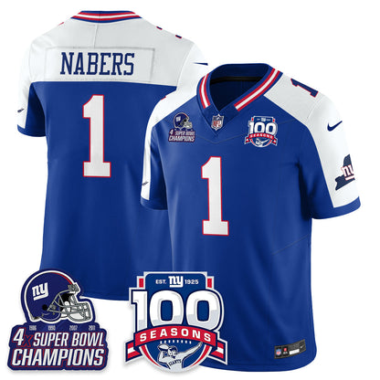 NYG 4-Time Champions Vapor Limited Jersey- 100th Season - Stitched