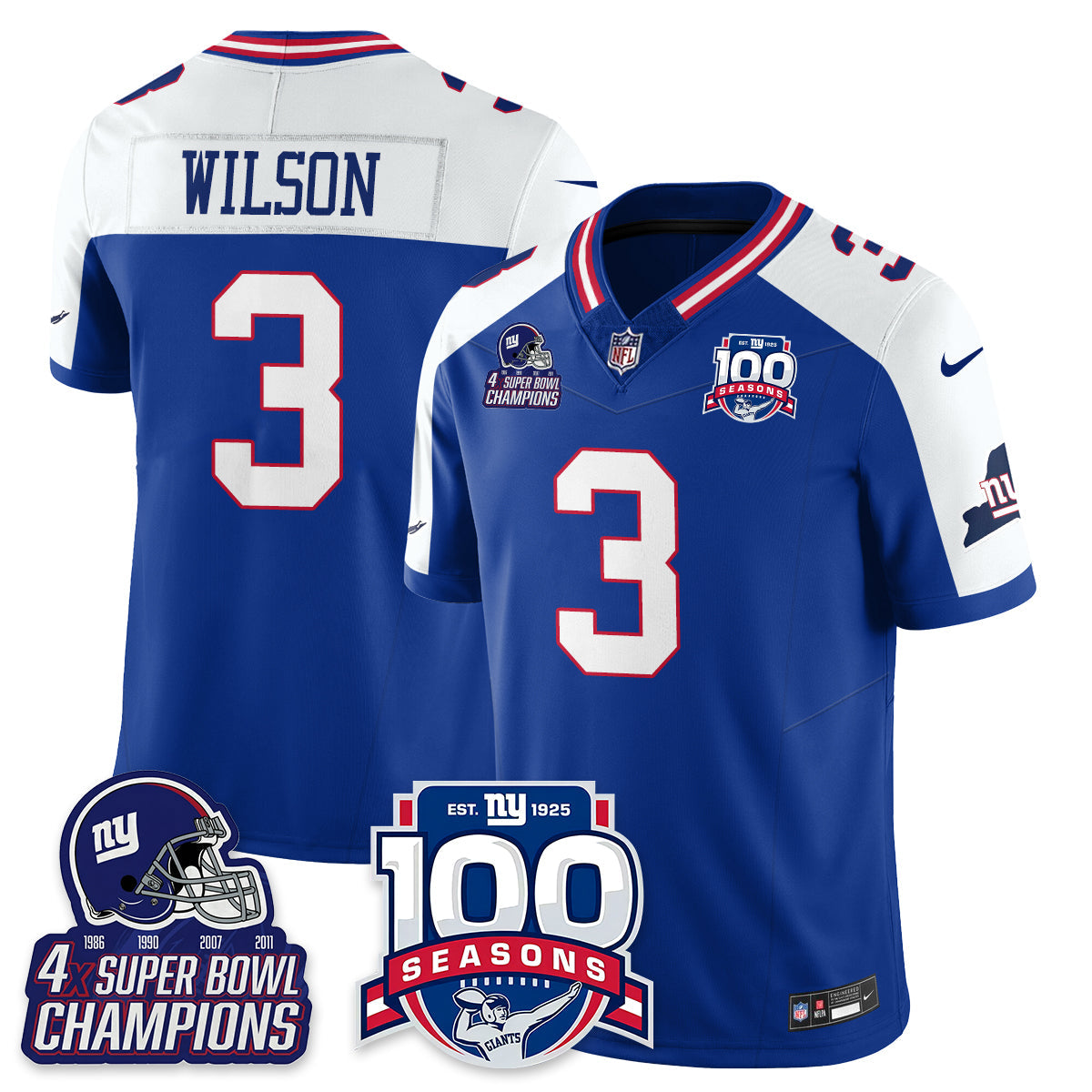 NYG 4-Time Champions Vapor Limited Jersey- 100th Season - Stitched
