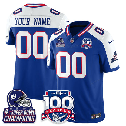 NYG 4-Time Champions Vapor Limited Custom Jersey- 100th Season - Stitched