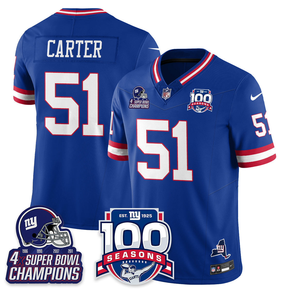 NYG 4-Time Champions Vapor Limited Jersey- 100th Season - Stitched