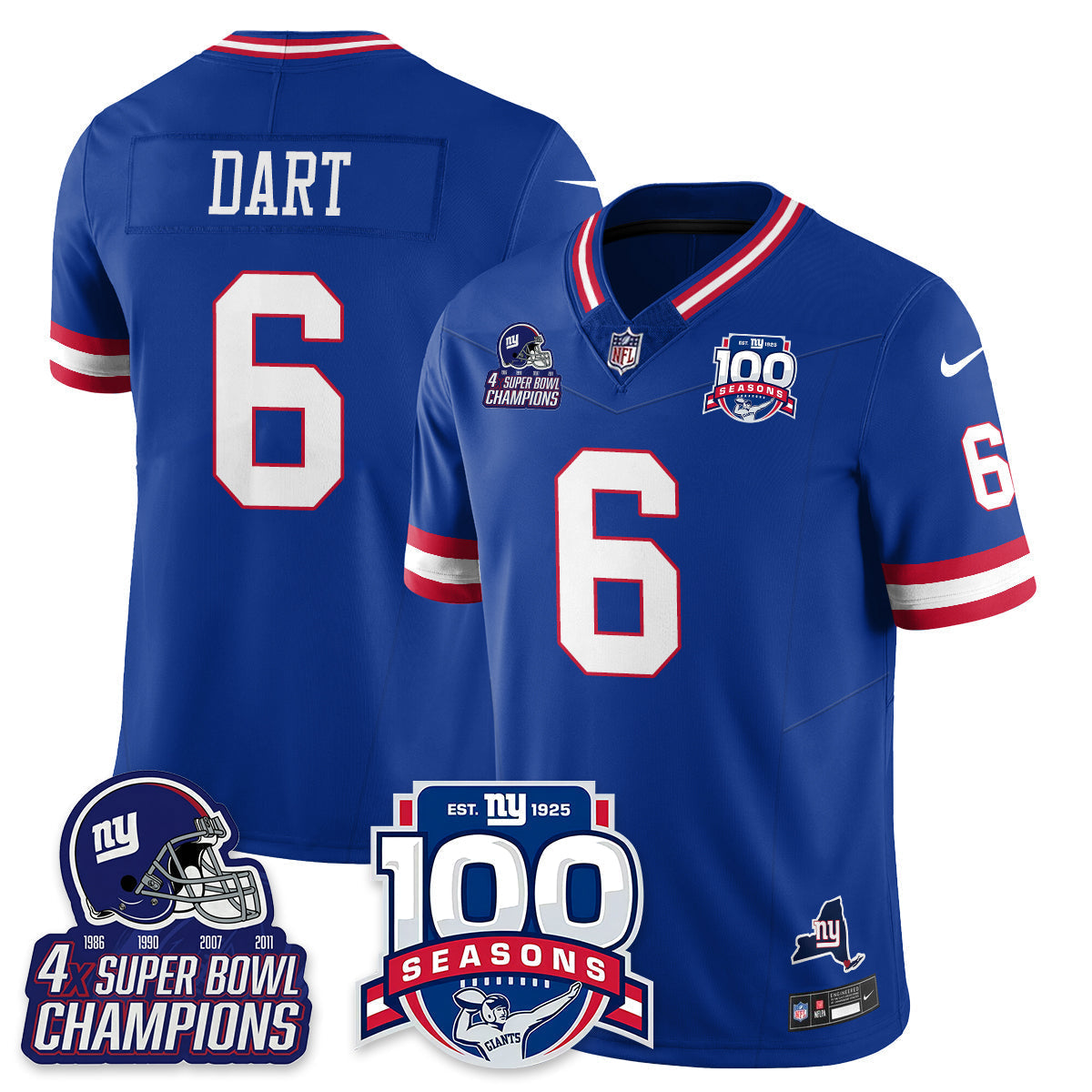 NYG 4-Time Champions Vapor Limited Jersey- 100th Season - Stitched